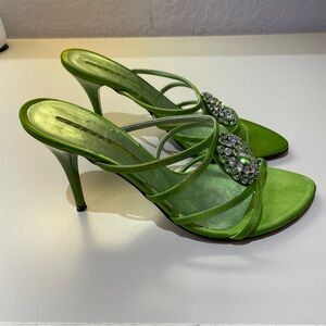 Albano Italian Women heels shoes in Green with crystals, 38